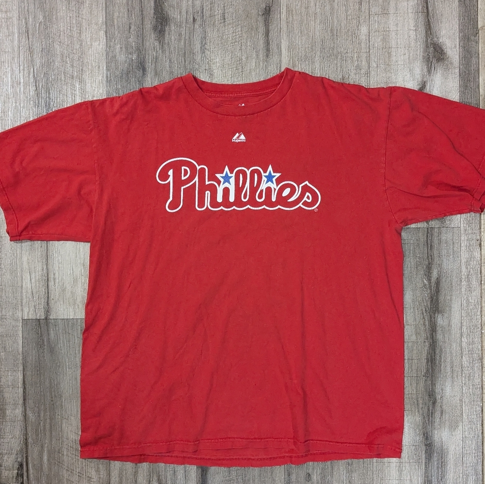 Vintage Y2K Red Philadelphia Phillies T-Shirt Cliff Lee #33 Men's Size XL
